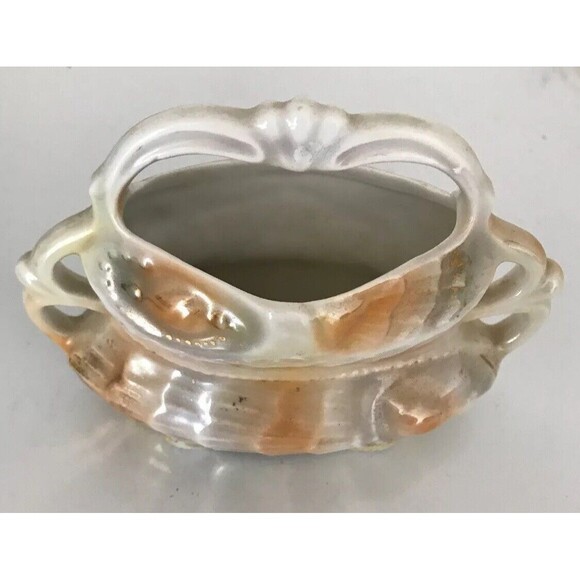 Vintage Porcelain iridescent pearl Trinket Container Vase With Handle 4" x 6" - Picture 3 of 11